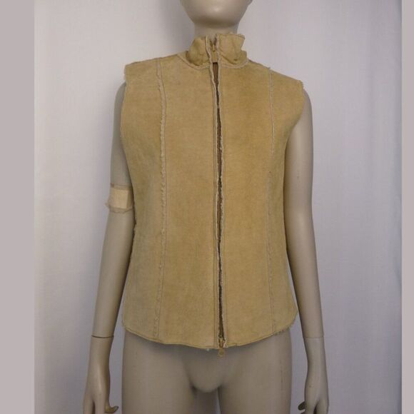 Express Vintage Leather Sherpa Lined Tan Vest - Picture 11 of 16